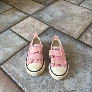 Pink Velcro Canvas Sneakers with Rubber Toe Caps